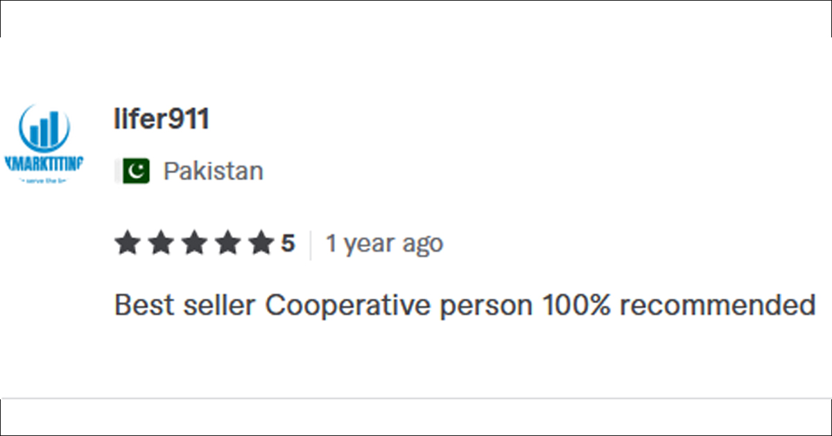 Review from llfer911 (Pakistan): "Best seller. Cooperative person. 100% recommended"