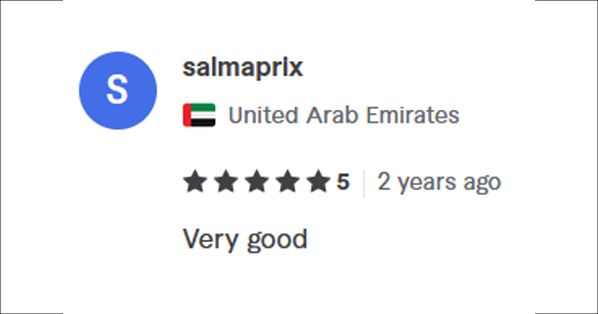 Review from salmaprix (United Arab Emirates): "Very good"