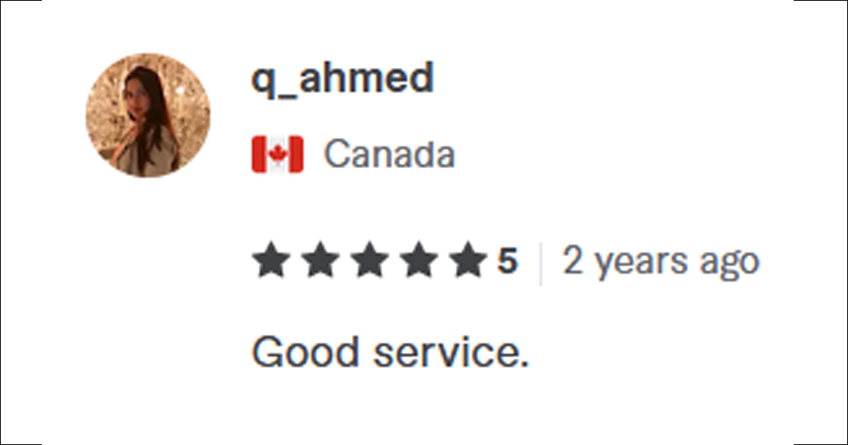Review from q_ahmed (Canada): "Good service."